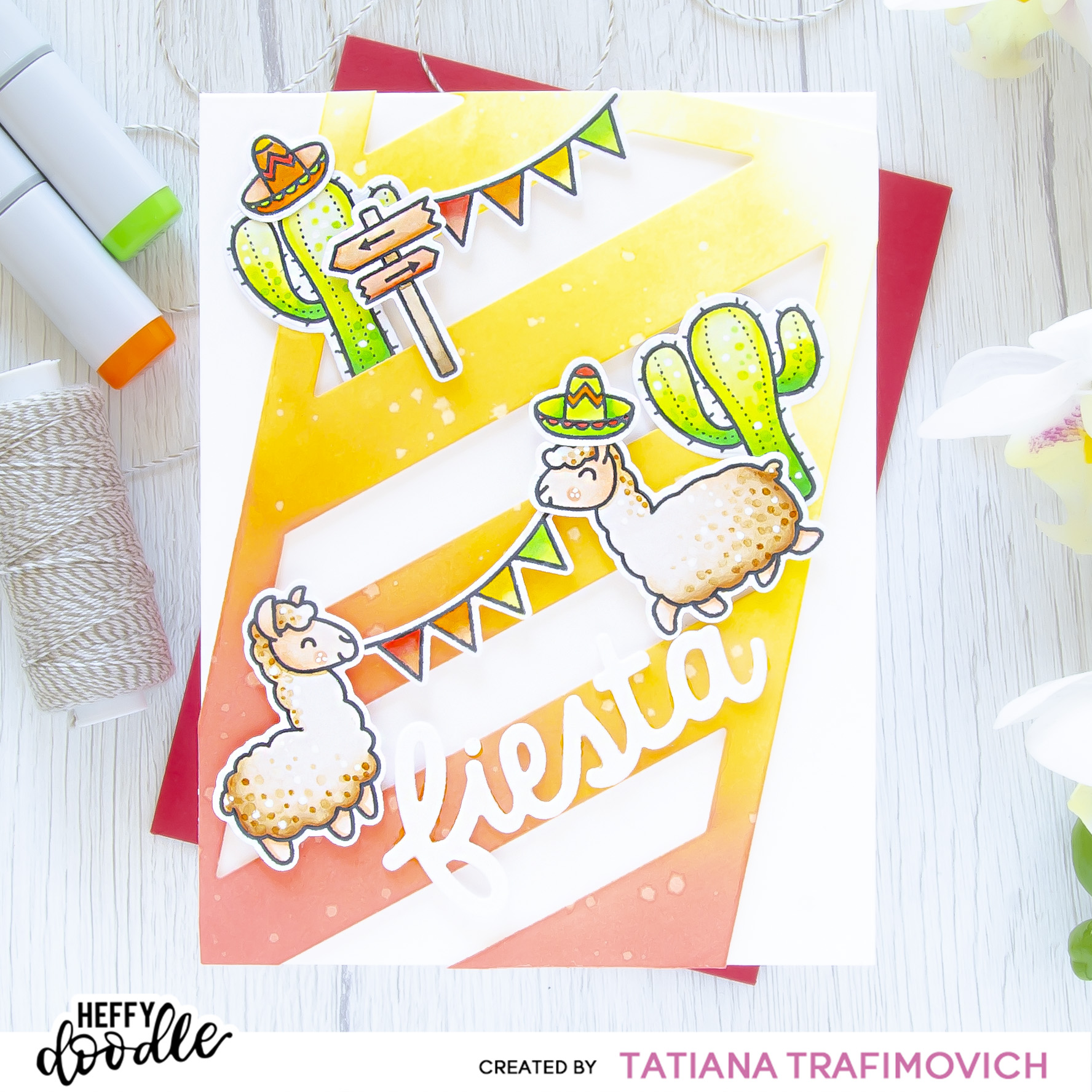 Fiesta #handmade card by Tatiana Trafimovich #tatianacraftandart - Llamazing Llamas Stamp Set by Heffy Doodle #heffydoodle