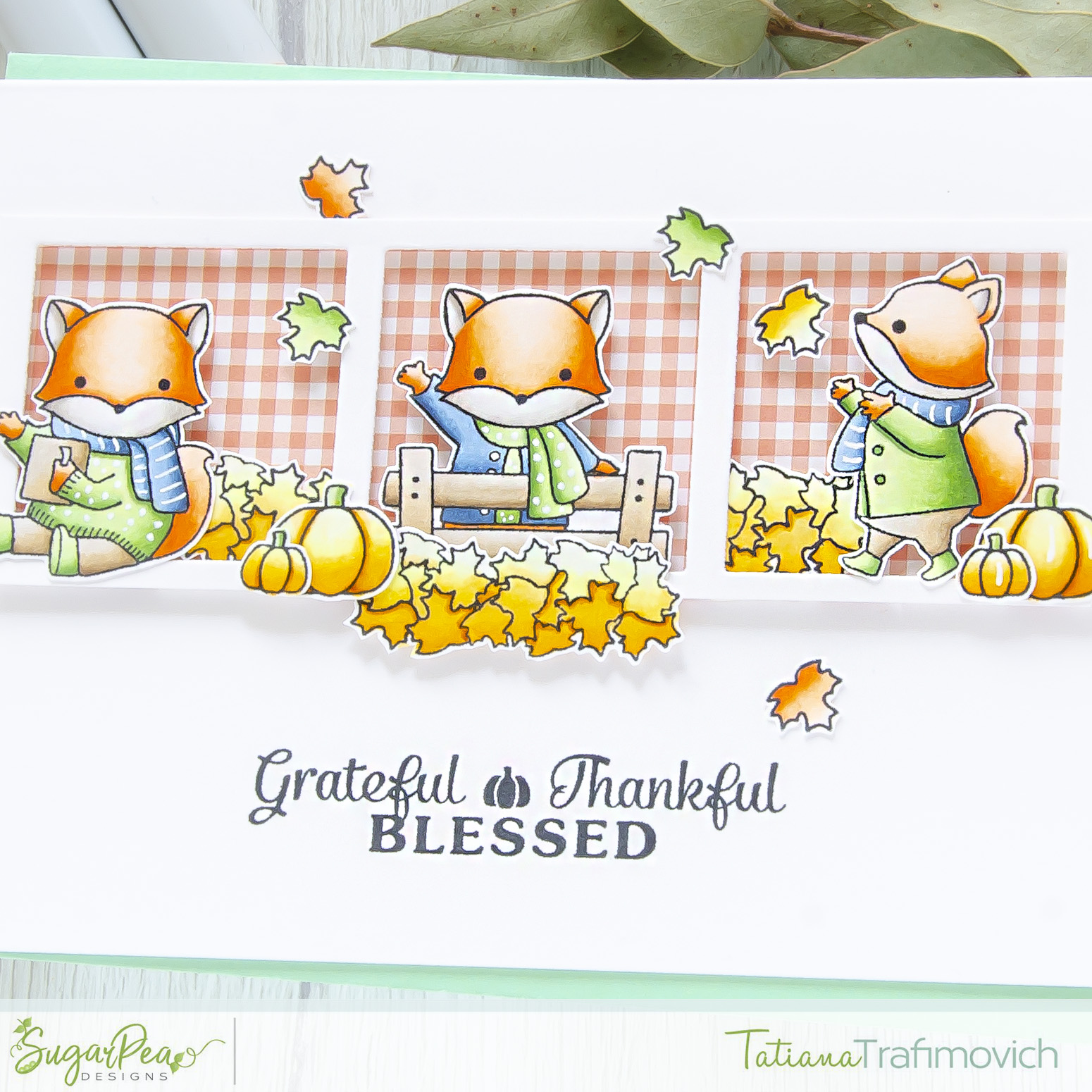 Grateful Thankful Blessed #handmade card by Tatiana Trafimovich #tatianacraftandart - Fall Fox stamp set by SugarPea Designs #sugarpeadesigns