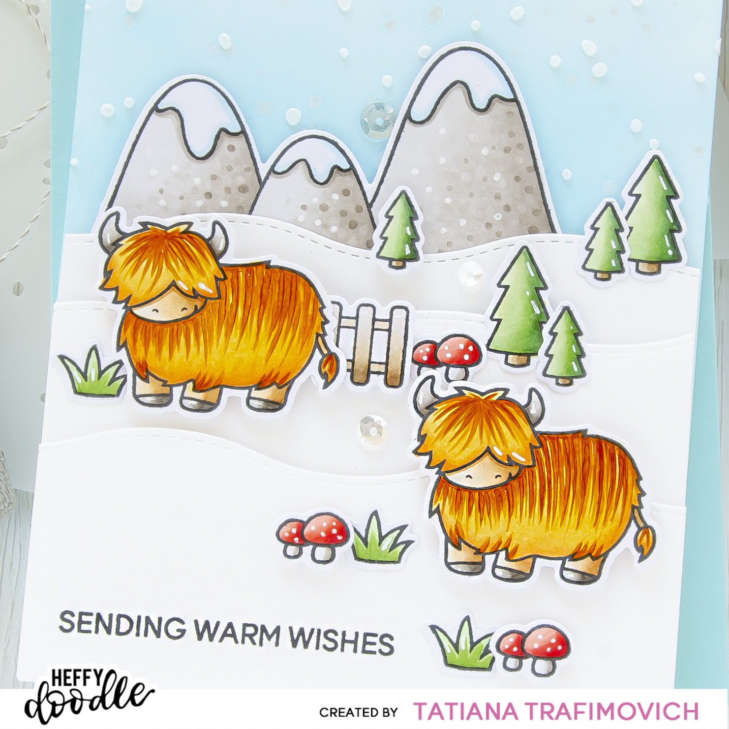Sending Warm Wishes #handmade card by Tatiana Trafimovich #tatianacraftandart - Highland Honeys Stamp Set by Heffy Doodle #heffydoodle