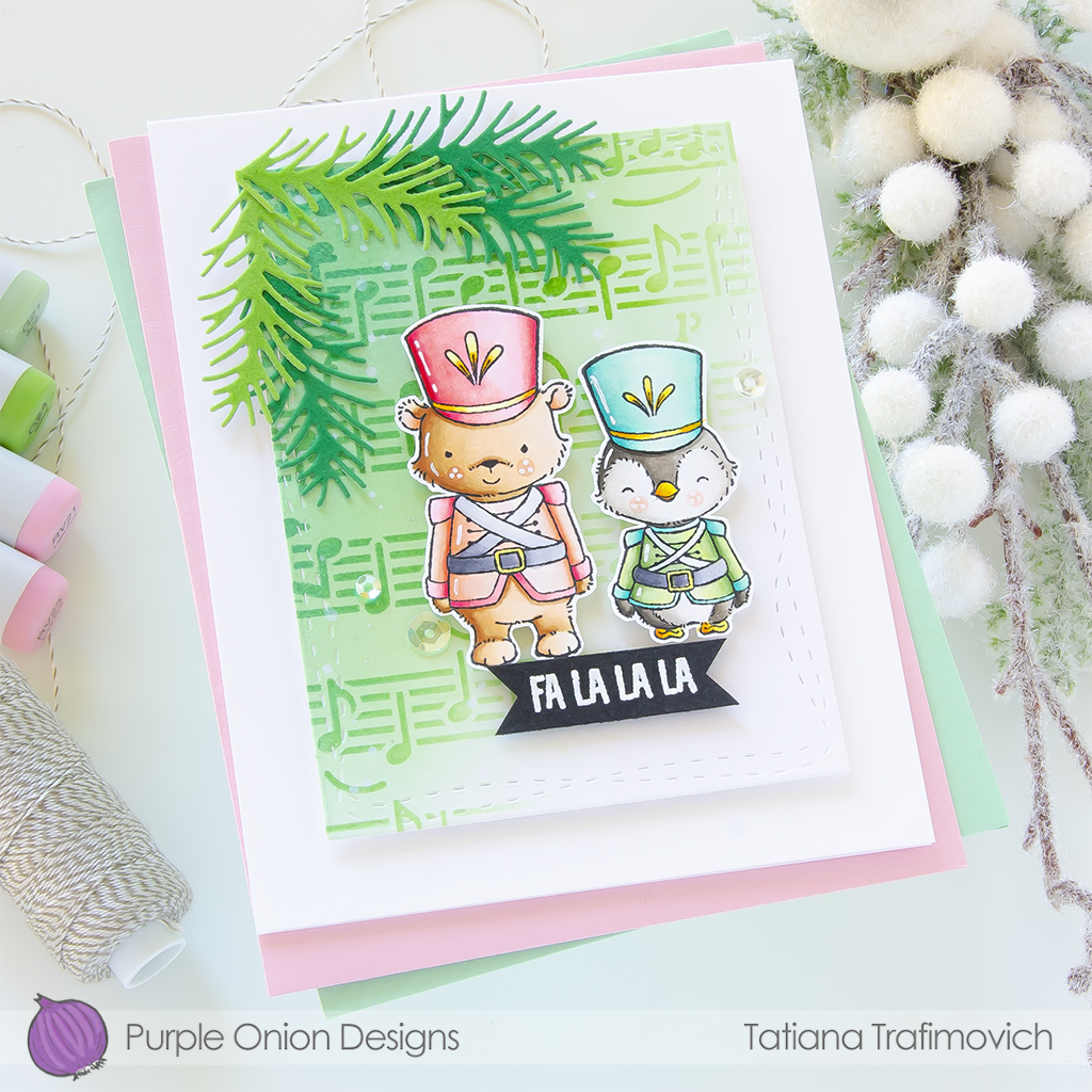 Fa La La La #handmade holiday card by Tatiana Trafimovich #tatianacraftandart #tatianagraphicdesign - stamps by Purple Onion Designs #purpleoniondesigns